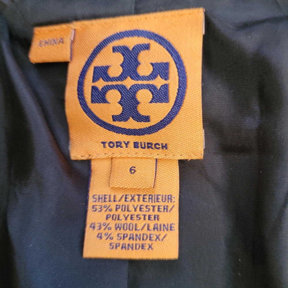 Tory Burch Black Peter Pan Collar Logo Buttons Wool Blend Trench Coat Size 6 - Picture 9 of 11